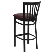 Load image into Gallery viewer, Black School House Back Metal Restaurant Barstool - Burgundy Vinyl Seat
