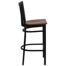 Load image into Gallery viewer, Black School House Back Metal Restaurant Barstool - Cherry Wood Seat
