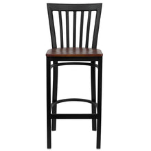 Load image into Gallery viewer, Black School House Back Metal Restaurant Barstool - Cherry Wood Seat
