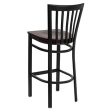 Load image into Gallery viewer, Black School House Back Metal Restaurant Barstool - Mahogany Wood Seat
