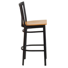 Load image into Gallery viewer, Black School House Back Metal Restaurant Barstool - Natural Wood Seat
