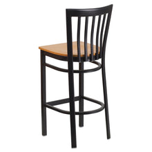 Load image into Gallery viewer, Black School House Back Metal Restaurant Barstool - Natural Wood Seat
