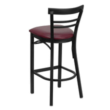 Load image into Gallery viewer, Black Two-Slat Ladder Back Metal Restaurant Barstool - Burgundy Vinyl Seat
