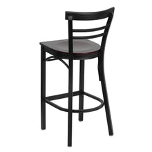Load image into Gallery viewer, Black Two-Slat Ladder Back Metal Restaurant Barstool - Mahogany Wood Seat
