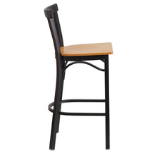 Load image into Gallery viewer, Black Two-Slat Ladder Back Metal Restaurant Barstool - Natural Wood Seat
