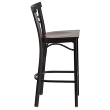 Load image into Gallery viewer, Black Two-Slat Ladder Back Metal Restaurant Barstool - Walnut Wood Seat
