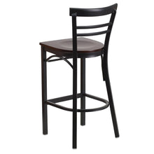 Load image into Gallery viewer, Black Two-Slat Ladder Back Metal Restaurant Barstool - Walnut Wood Seat
