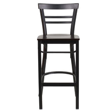Load image into Gallery viewer, Black Two-Slat Ladder Back Metal Restaurant Barstool - Walnut Wood Seat
