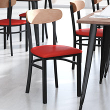 Load image into Gallery viewer, Dining Chair, Natural Birch Finish Wooden Boomerang Back, and Red Vinyl Seat
