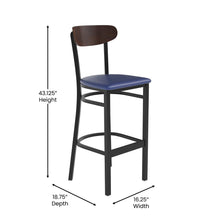 Load image into Gallery viewer, Barstool, Wooden Boomerang Back, and Blue Vinyl Seat

