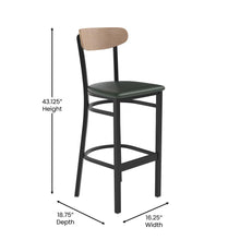 Load image into Gallery viewer, Barstool, Natural Birch Finish Wooden Boomerang Back, and Green Vinyl Seat
