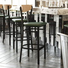 Load image into Gallery viewer, Barstool, Natural Birch Finish Wooden Boomerang Back, and Green Vinyl Seat
