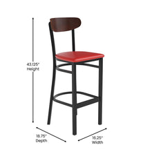 Load image into Gallery viewer, Barstool, Wooden Boomerang Back, and Red Vinyl Seat
