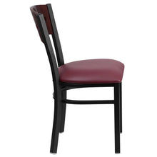 Load image into Gallery viewer, Black 4 Back Metal Restaurant Chair - Mahogany Wood Back, Burgundy Vinyl Seat
