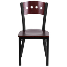 Load image into Gallery viewer, Black 4 Square Back Metal Restaurant Chair - Mahogany Wood Back &amp; Seat
