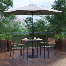 Load image into Gallery viewer, 5 Piece Patio Table Set with 2 Stackable Chairs, 35" Table, Gray Umbrella, Base
