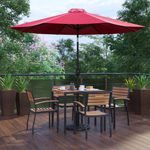 Load image into Gallery viewer, 7 Piece Patio Table Set with 4 Stackable Chairs, 35" Table, Red Umbrella, Base
