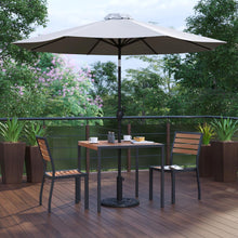 Load image into Gallery viewer, 5 Piece Patio Set-2 Stacking Chairs, 35" Table, Gray Umbrella, Base
