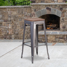 Load image into Gallery viewer, 30" High Backless Clear Coated Metal Barstool with Square Wood Seat
