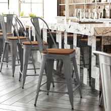 Load image into Gallery viewer, 24'' High Clear Coated Indoor Counter Height Stool and Teak Poly Resin Wood Seat
