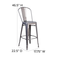 Load image into Gallery viewer, 30'' High Clear Coated Indoor Barstool with Back and Teak Poly Resin Wood Seat
