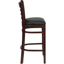Load image into Gallery viewer, Ladder Back Mahogany Wood Restaurant Barstool - Black Vinyl Seat

