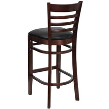 Load image into Gallery viewer, Ladder Back Mahogany Wood Restaurant Barstool - Black Vinyl Seat
