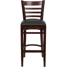 Load image into Gallery viewer, Ladder Back Mahogany Wood Restaurant Barstool - Black Vinyl Seat
