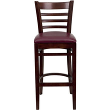 Load image into Gallery viewer, Ladder Back Mahogany Wood Restaurant Barstool - Burgundy Vinyl Seat
