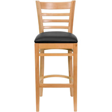 Load image into Gallery viewer, Ladder Back Natural Wood Restaurant Barstool - Black Vinyl Seat
