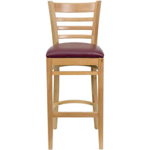 Load image into Gallery viewer, Ladder Back Natural Wood Restaurant Barstool - Burgundy Vinyl Seat
