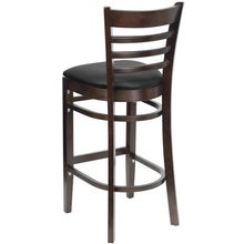 Load image into Gallery viewer, Ladder Back Walnut Wood Restaurant Barstool - Black Vinyl Seat

