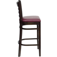 Load image into Gallery viewer, Ladder Back Walnut Wood Restaurant Barstool - Burgundy Vinyl Seat
