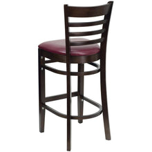 Load image into Gallery viewer, Ladder Back Walnut Wood Restaurant Barstool - Burgundy Vinyl Seat
