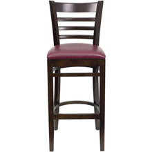 Load image into Gallery viewer, Ladder Back Walnut Wood Restaurant Barstool - Burgundy Vinyl Seat

