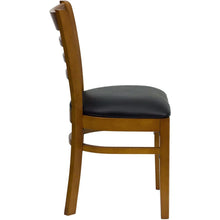 Load image into Gallery viewer, Ladder Back Cherry Wood Restaurant Chair - Black Vinyl Seat
