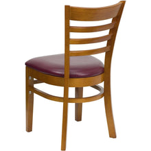 Load image into Gallery viewer, Ladder Back Cherry Wood Restaurant Chair - Burgundy Vinyl Seat
