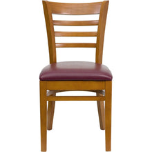 Load image into Gallery viewer, Ladder Back Cherry Wood Restaurant Chair - Burgundy Vinyl Seat
