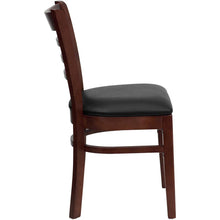Load image into Gallery viewer, Ladder Back Mahogany Wood Restaurant Chair - Black Vinyl Seat
