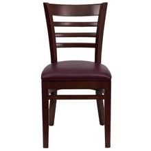 Load image into Gallery viewer, Ladder Back Mahogany Wood Restaurant Chair - Burgundy Vinyl Seat
