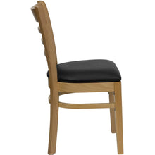 Load image into Gallery viewer, Ladder Back Natural Wood Restaurant Chair - Black Vinyl Seat
