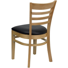 Load image into Gallery viewer, Ladder Back Natural Wood Restaurant Chair - Black Vinyl Seat
