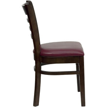 Load image into Gallery viewer, Ladder Back Walnut Wood Restaurant Chair - Burgundy Vinyl Seat
