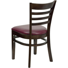 Load image into Gallery viewer, Ladder Back Walnut Wood Restaurant Chair - Burgundy Vinyl Seat
