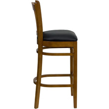 Load image into Gallery viewer, Vertical Slat Back Cherry Wood Restaurant Barstool - Black Vinyl Seat
