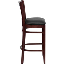 Load image into Gallery viewer, Vertical Slat Back Mahogany Wood Restaurant Barstool - Black Vinyl Seat
