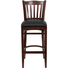 Load image into Gallery viewer, Vertical Slat Back Mahogany Wood Restaurant Barstool - Black Vinyl Seat
