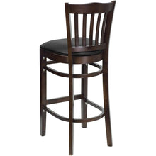 Load image into Gallery viewer, Vertical Slat Back Walnut Wood Restaurant Barstool - Black Vinyl Seat
