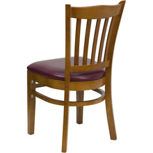Load image into Gallery viewer, Vertical Slat Back Cherry Wood Restaurant Chair - Burgundy Vinyl Seat
