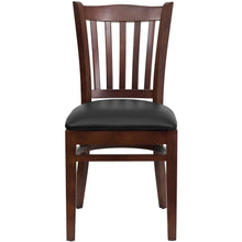 Load image into Gallery viewer, Vertical Slat Back Mahogany Wood Restaurant Chair - Black Vinyl Seat
